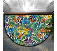 Drekrid Half Circle Door Mat - Leopard Print Palm Leaf Butterfly Absorbent Non-Slip Half Round Entryway Area Rug - Soft Cute Semicircular Washable Carpet for Bathroom Bedroom Kitchen, 90x60CM