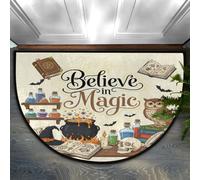 Drekrid Half Circle Door Mat - Magic Owl Absorbent Non-Slip Half Round Entryway Area Rug - Cute Soft Semicircular Washable Carpet for Kitchen Bathroom Bedroom, 90x60CM