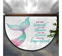 Drekrid Half Circle Door Mat - Mermaid Absorbent Non-Slip Half Round Entrance Area Rug - Cute Soft Semicircular Washable Carpet for Kitchen Toilet Bedside, 90x60cm