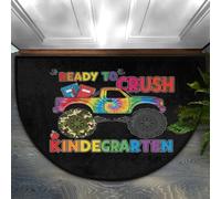 Drekrid Half Circle Door Mat - Monster Car Truck Absorbent Non-Slip Half Round Entryway Area Rug Cute Soft Semicircular Washable Carpet for Kitchen Bathroom Bedroom, 90x60CM