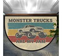 Drekrid Half Circle Door Mat - Monster Car Truck Retro Absorbent Non-Slip Half Round Entryway Area Rug - Cute Soft Semicircular Washable Carpet for Kitchen Bathroom Bedroom, 90x60CM