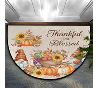 Drekrid Half Circle Door Mat, Pumpkin Harvest Thanksgiving Absorbent Non-Slip Half Round Entryway Area Rug - Cute Soft Semicircular Washable Carpet for Kitchen Bathroom Bedroom, 90x60CM