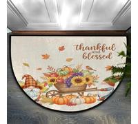 Drekrid Half Circle Door Mat - Pumpkin Harvest Thanksgiving Absorbent Non-Slip Half Round Entryway Area Rug - Cute Soft Semicircular Washable Carpet for Kitchen Bathroom Bedroom, 90x60CM