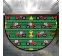 Drekrid Half Circle Door Mat - Red Farm Tractor Absorbent Non-Slip Half Round Entryway Area Rug - Soft Cute Semicircular Washable Carpet for Bedroom Kitchen Bathroom, 90x60CM