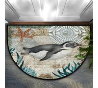 Drekrid Half Circle Door Mat - Retro Penguin Ocean Absorbent Non-Slip Half Round Entryway Area Rug - Cute Soft Semicircular Washable Carpet for Kitchen Bathroom Bedroom, 90x60CM
