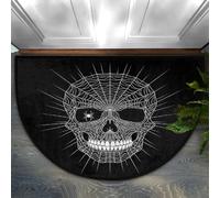 Drekrid Half Circle Door Mat - Skull Spider Web Absorbent Non-Slip Half Round Entrance Area Rug - Cute Soft Semicircular Washable Carpet for Kitchen Toilet Bedside, 90x60cm
