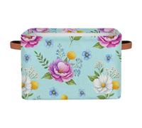 Drekrid Large Flower Storage Bins - Collapsible Rectangle Shelf Closet Organizer Baskets for Dirty Clothes, Toys, Nursery, Bedroom, Bathroom Home Decor Gift Basket