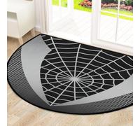Drekrid Large Half Circle Door Mat - Black Spider Web Washable Non-Slip Half Round Entryway Area Rug - Cute Soft Semicircular Absorbent Carpet for Kitchen Bathroom Bedroom, 160x100cm