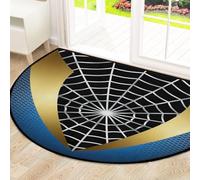 Drekrid Large Half Circle Door Mat - Blue Gold Spider Web Washable Non-Slip Half Round Entryway Area Rug - Cute Soft Semicircular Absorbent Carpet for Kitchen Bathroom Bedroom, 160x100cm