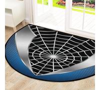 Drekrid Large Half Circle Door Mat - Blue Gray Spider Web Washable Non-Slip Half Round Entryway Area Rug - Cute Soft Semicircular Absorbent Carpet for Kitchen Bathroom Bedroom, 160x100cm