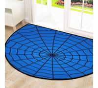 Drekrid Large Half Circle Door Mat Blue Spider Web Washable Non-Slip Half Round Entryway Area Rug - Cute Soft Semicircular Absorbent Carpet for Kitchen Bathroom Bedroom, 160x100cm