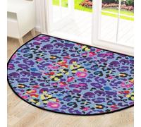 Drekrid Large Half Circle Door Mat - Purple Leopard Print Absorbent Non-Slip Half Round Entryway Area Rug - Cute Soft Semicircular Washable Carpet for Kitchen Bathroom Bedroom, 160x100CM