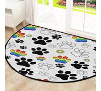 Drekrid Large Half Circle Door Mat - Rainbow Cat Paw Print Absorbent Non-Slip Half Round Entryway Area Rug - Cute Soft Semicircular Washable Carpet for Kitchen Bathroom Bedroom, 160x100CM