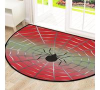 Drekrid Large Half Circle Door Mat - Red Green Spider Web Absorbent Non-Slip Half Round Entryway Area Rug - Cute Soft Semicircular Washable Carpet for Kitchen Bathroom Bedroom, 160x100CM