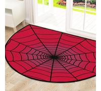 Drekrid Large Half Circle Door Mat - Red Spider Web Absorbent Non-Slip Half Round Entryway Area Rug - Cute Soft Semicircular Washable Carpet for Kitchen Bathroom Bedroom, 160x100CM