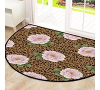 Drekrid Large Half Circle Door Mat, Rose Leopard Print Non-Slip Absorbent Half Round Entryway Area Rug - Cute Soft Semicircular Washable Carpet for Kitchen Bathroom Bedroom, 160x100cm
