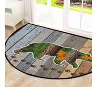Drekrid Large Half Circle Door Mat - Rustic Wood Panel Bear Non-Slip Absorbent Half Round Entryway Area Rug - Cute Soft Semicircular Washable Carpet for Kitchen Bathroom Bedroom, 160x100cm