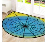 Drekrid Large Half Circle Door Mat - Spider Web Blue Yellow Non-Slip Absorbent Half Round Entryway Area Rug - Cute Soft Semicircular Washable Carpet for Kitchen Bathroom Bedroom, 160x100cm