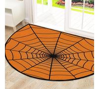 Drekrid Large Half Circle Door Mat - Spider Web Orange Non-Slip Absorbent Half Round Entryway Area Rug - Cute Soft Semicircular Washable Carpet for Kitchen Bathroom Bedroom, 160x100cm
