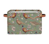 Drekrid Large Pheasant Cherry Blossom Storage Bins - Collapsible Rectangle Shelf Closet Organizer Baskets for Dirty Clothes, Toys, Nursery, Bedroom, Bathroom Home Decor Gift Basket