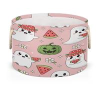 Drekrid Large Round Storage Baskets - Halloween Ghosts Watermelon Nursery Collapsible Organizer Bin Box Laundry Hamper for Kids Toys, Blanket, Bedroom Living Room Home Decor, Gift Basket, 50x34 CM