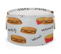 Drekrid Large Round Storage Baskets - Hamburger Chips Nursery Collapsible Organizer Bin Box Laundry Hamper for Kids Toys, Blanket, Bedroom Living Room Home Decor, Gift Basket, 50x34 CM