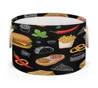 Drekrid Large Round Storage Baskets - Hamburger Fries Nursery Collapsible Organizer Bin Box Laundry Hamper for Kids Toys, Blanket, Bedroom Living Room Home Decor, Gift Basket, 50x34 CM