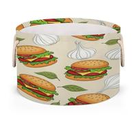 Drekrid Large Round Storage Baskets - Hamburger Garlic Nursery Collapsible Organizer Bin Box Laundry Hamper for Kids Toys, Blanket, Bedroom Living Room Home Decor, Gift Basket, 50x34 CM