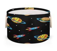 Drekrid Large Round Storage Baskets - Hamburger Planet Rocket Nursery Collapsible Organizer Bin Box Laundry Hamper for Kids Toys, Blanket, Bedroom Living Room Home Decor, Gift Basket, 50x34 CM