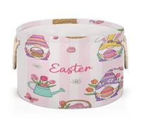 Drekrid Large Round Storage Baskets - Happy Easter Cute Gnome Nursery Collapsible Organizer Bin Box Laundry Hamper for Kids Toys, Blanket, Bedroom Living Room Home Decor, Gift Basket, 50x34 CM