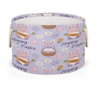 Drekrid Large Round Storage Baskets - Happy Easter Egg Gnome Nursery Collapsible Organizer Bin Box Laundry Hamper for Kids Toys, Blanket, Bedroom Living Room Home Decor, Gift Basket, 50x34 CM