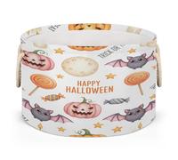 Drekrid Large Round Storage Baskets - Happy Halloween Pumpkin Nursery Collapsible Organizer Bin Box Laundry Hamper for Kids Toys, Blanket, Bedroom Living Room Home Decor, Gift Basket, 50x34 CM
