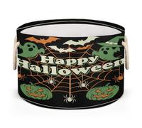 Drekrid Large Round Storage Baskets - Happy Halloween Spider Web Nursery Collapsible Organizer Bin Box Laundry Hamper for Kids Toys, Blanket, Bedroom Living Room Home Decor, Gift Basket, 50x34 CM