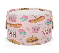 Drekrid Large Round Storage Baskets - Hot Dog Burger Ice Cream Nursery Collapsible Organizer Bin Box Laundry Hamper for Kids Toys, Blanket, Bedroom Living Room Home Decor, Gift Basket, 50x34 CM