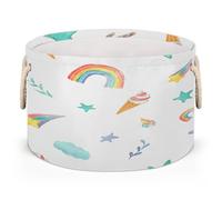 Drekrid Large Round Storage Baskets - Ice Cream Cones Rainbows Nursery Collapsible Organizer Bin Box Laundry Hamper for Kids Toys, Blanket, Bedroom Living Room Home Decor, Gift Basket, 50x34 CM