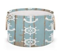 Drekrid Large Round Storage Baskets - Nautical Anchor Nursery Collapsible Organizer Bin Box Laundry Hamper for Kids Toys, Blanket, Bedroom Living Room Home Decor - Gift Basket, 50x34 CM