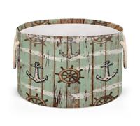 Drekrid Large Round Storage Baskets - Nautical Anchor Wheel Nursery Collapsible Organizer Bin Box Laundry Hamper for Kids Toys, Blanket, Bedroom Living Room Home Decor, Gift Basket, 50x34 CM