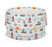 Drekrid Large Round Storage Baskets - Nautical Rope Anchor Nursery Collapsible Organizer Bin Box Laundry Hamper for Kids Toys, Blanket, Bedroom Living Room Home Decor, Gift Basket, 50x34 CM