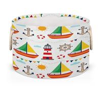 Drekrid Large Round Storage Baskets, Nautical Sailboat Anchor Nursery Collapsible Organizer Bin Box Laundry Hamper for Kids Toys, Blanket, Bedroom Living Room Home Decor, Gift Basket, 50x34 CM