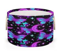 Drekrid Large Round Storage Baskets - Neon Butterfly And Moon Nursery Collapsible Organizer Bin Box Laundry Hamper for Kids Toys, Blanket, Bedroom Living Room Home Decor, Gift Basket, 50x34 CM