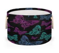 Drekrid Large Round Storage Baskets, Neon Butterfly Nursery Collapsible Organizer Bin Box Laundry Hamper for Kids Toys, Blanket, Bedroom Living Room Home Decor, Gift Basket, 50x34 CM