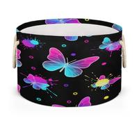 Drekrid Large Round Storage Baskets - Neon Butterfly Nursery Collapsible Organizer Bin Box Laundry Hamper for Kids Toys, Blanket, Bedroom Living Room Home Decor, Gift Basket, 50x34 CM