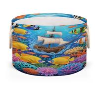 Drekrid Large Round Storage Baskets - Sailboat Tropical Fish Nursery Collapsible Organizer Bin Box Laundry Hamper for Kids Toys, Blanket, Bedroom Living Room Home Decor, Gift Basket, 50x34 CM