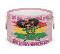 Drekrid Large Storage Baskets African Girl Princess Nursery Round Organizer Bin Box with Handles, Collapsible Laundry Hamper for Kids Toys, Blanket, Bedroom Living Room Home Decor, Gift Basket