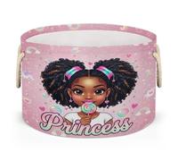 Drekrid Large Storage Baskets - African Girl Princess Nursery Round Organizer Bin Box with Handles, Collapsible Laundry Hamper for Kids Toys, Blanket, Bedroom Living Room Home Decor Gift Basket
