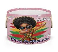 Drekrid Large Storage Baskets - African Girl Princess Nursery Round Organizer Bin Box with Handles, Collapsible Laundry Hamper for Kids Toys, Blanket, Bedroom Living Room Home Decor, Gift Basket