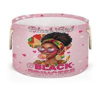Drekrid Large Storage Baskets - African Girl Princess Nursery Round Organizer Bin Box with Handles, Collapsible Laundry Hamper for Kids Toys, Blanket - Bedroom Living Room Home Decor, Gift Basket