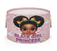 Drekrid Large Storage Baskets, African Girl Princess Nursery Round Organizer Bin Box with Handles, Collapsible Laundry Hamper for Kids Toys, Blanket, Bedroom Living Room Home Decor, Gift Basket