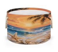 Drekrid Large Storage Baskets - Beach Sunset Starfish Nursery Organizer Bin Box with Handles Collapsible Round Laundry Hamper for Kids Toys Pet Blanket, Bedroom Living Room Home Decor Gift Basket