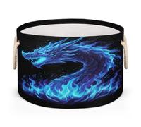 Drekrid Large Storage Baskets - Blue Fire Dragon Nursery Organizer Bin Box with Handles Collapsible Round Laundry Hamper for Kids Toys Pet Blanket, Bedroom Living Room Home Decor Gift Basket